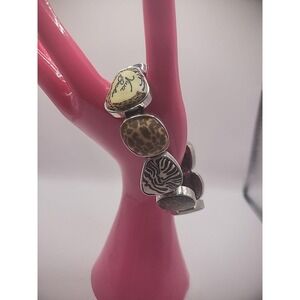 Vintage Viva Beads Bracelet Animal Print Brown Black White Stretch Jewelry